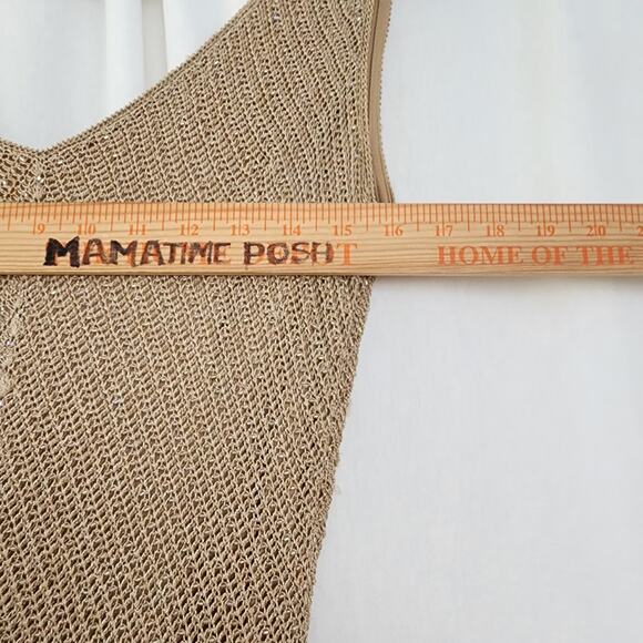 Carmen Marc Valvo Knit crochet Maxi Dress L tan gold All-over beaded formal vtg - Picture 12 of 13